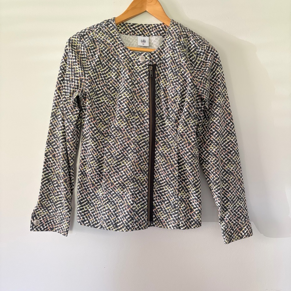 CAbi Cliffside Moto Jacket Blazer 5099 Multicolor Geometric Pattern Full Zip XS
